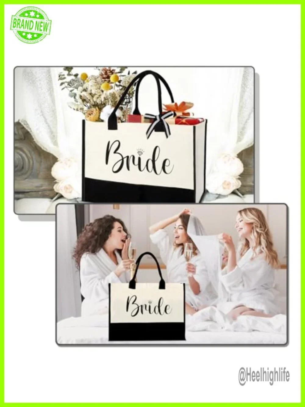 Bride Canvas Tote Bag with Makeup Bag, Wedding Gift Set for Bridal Shower